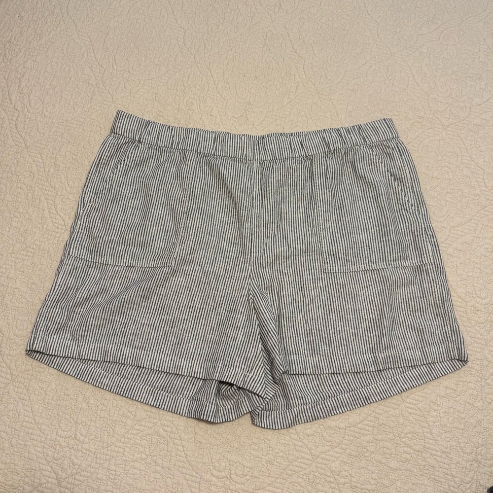 J. Crew Women's Navy & White Striped Linen Blend Shorts with Pockets Size XL